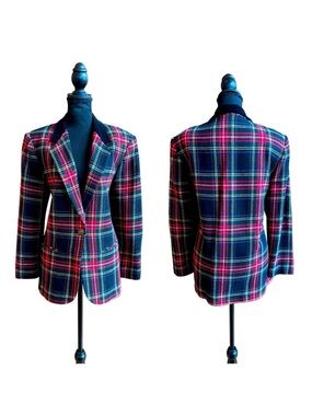 Tartan Plaid Wool Blend Lined One-Button Boyfriend Blazer (12)